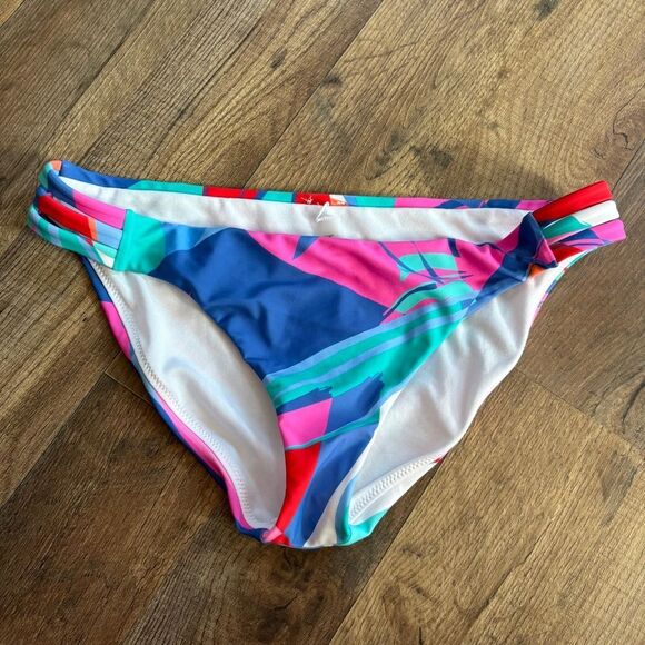 Raisins Blue Teal Pink Abstract Bikini Bottom Women's M great preworn condition - Picture 1 of 6